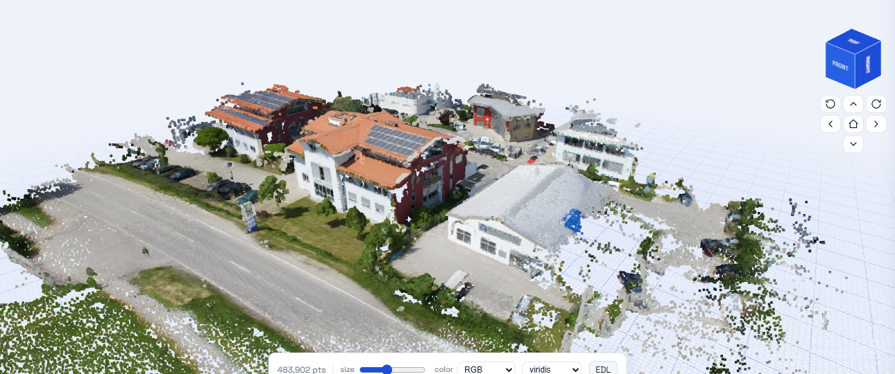 Textured dense point cloud of buildings