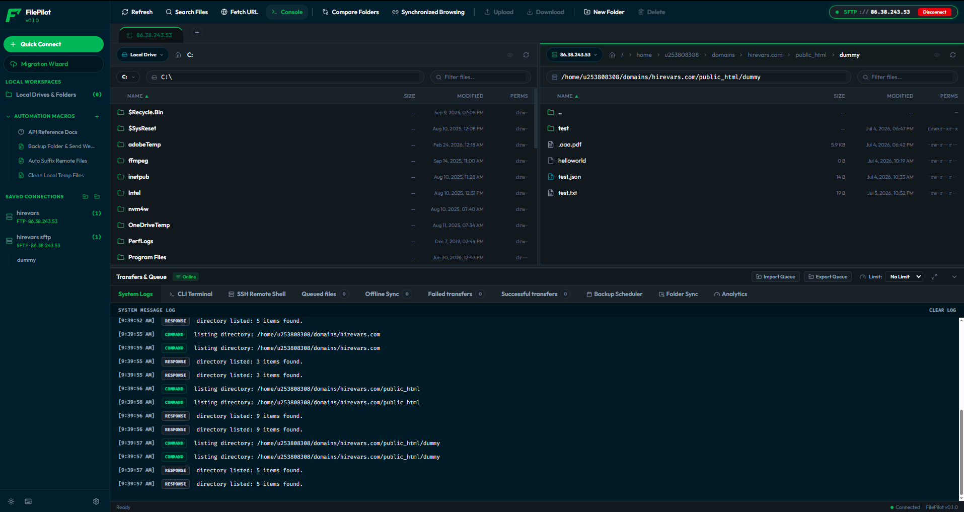 FilePilot Desktop Client Split Pane UI